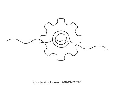 Continuous one line drawing of gears symbol vector illustration