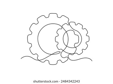 Continuous one line drawing of gears symbol vector illustration