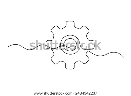 Continuous one line drawing of gears symbol vector illustration