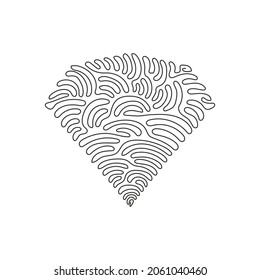 Continuous one line drawing geometric shapes, diamond icon. Diamond symbol of luxury and treasure precious crystal for inlaid rings, necklaces. Swirl curl style. Single line draw design vector graphic