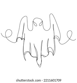 Continuous one line drawing of ghost. Vector illustration on isolated background.