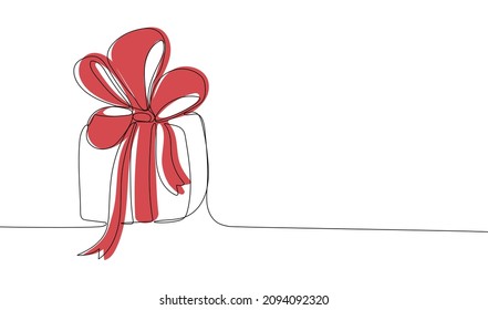 Continuous one line drawing of gift box. Wrapped surprise package for christmas or birthday party. Party and celebration concept.   Vector illustration