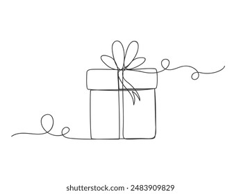 Continuous one line drawing gift box isolated illustration made of single line vector illustration on white background.