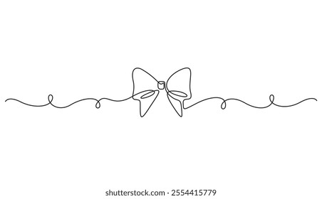 Continuous one line drawing of gift bow. Single line gift bow icon. Vector illustration