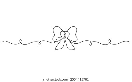 Continuous one line drawing of gift bow. Single line gift bow icon. Vector illustration