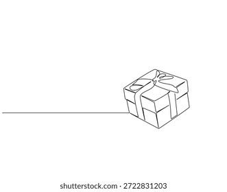 Dibujo continuo de una línea de caja de regalo. Una ilustración de dibujo de línea del paquete presente. Concepto de día de Navidades de una sola línea. Esquema editable
