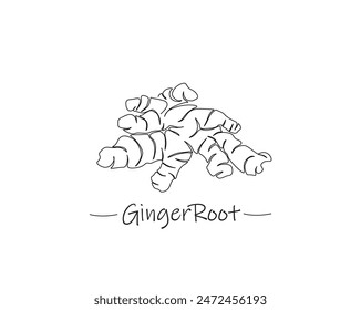 Continuous one line drawing of ginger root. Ginger root simple outline vector illustration. Editable stroke.