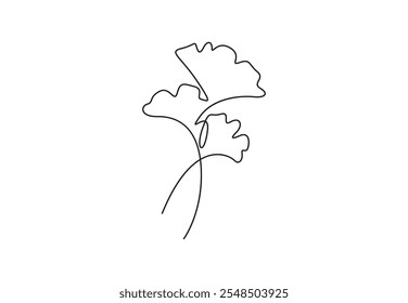 Desenho contínuo de uma linha de ginkgo biloba branch. Elemento floral para convites, cartazes, cartões comemorativos. Ilustração vetorial