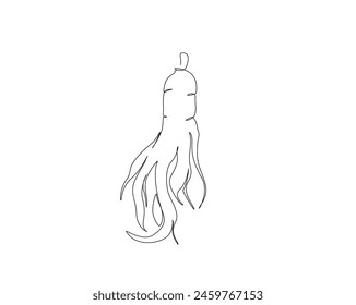 Continuous one line drawing of ginseng root. Ginseng plant single outline vector design. Editable stroke.