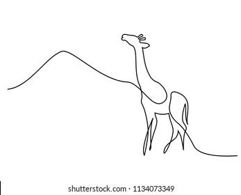 Continuous one line drawing. Giraffe walking symbol. Logo of the giraffe. Vector illustration