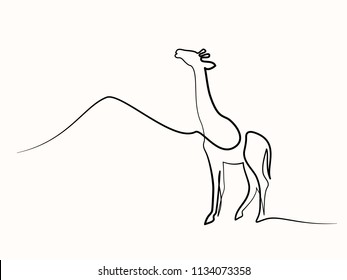 Continuous one line drawing. Giraffe walking symbol. Logo of the giraffe. Vector illustration