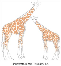 Continuous one line drawing of giraffe, Vector illustration line art.