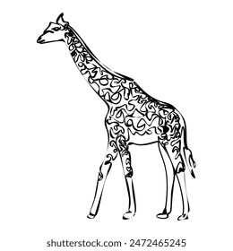 Continuous one line drawing. Giraffe head symbol. Logo of the giraffe. Wild animal. Vector illustration. Wildlife