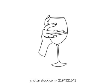 Continuous one line drawing. Girl Hand With wine Glass Vector illustration