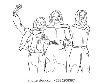 Continuous one line drawing of girl best friends illustration. Vector illustration.