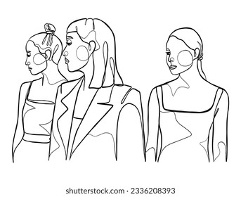 Continuous one line drawing of girl best friends illustration. Vector illustration.