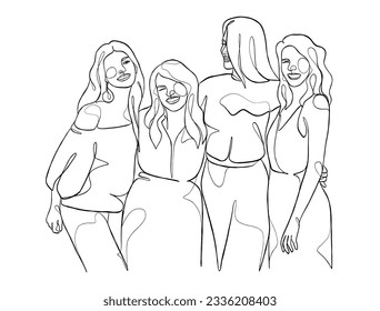 Continuous one line drawing of girl best friends illustration. Vector illustration.