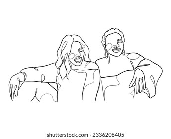 Dibujo continuo de una línea de la mejor ilustración de las muchachas. Ilustración vectorial.