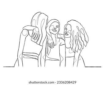 Continuous one line drawing of girl best friends illustration. Vector illustration.