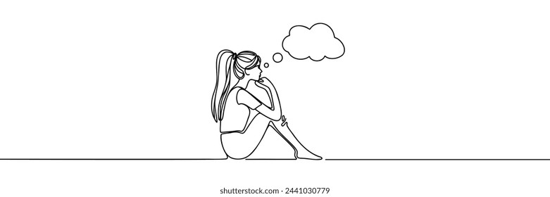 Continuous one line drawing girl thinking
