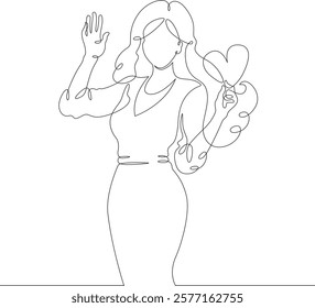 Continuous one line drawing the girl is rejoicing. The woman is delighted. Positive emotions of a young woman. One continuous line isolated minimal illustration.Not AI.