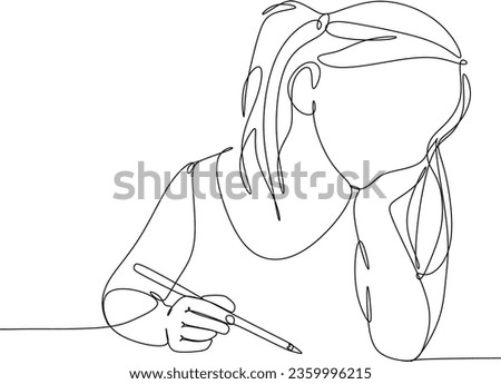 Continuous one line drawing of a girl writing on the book correspondence concept vector illustration. Premium and stock vector.
