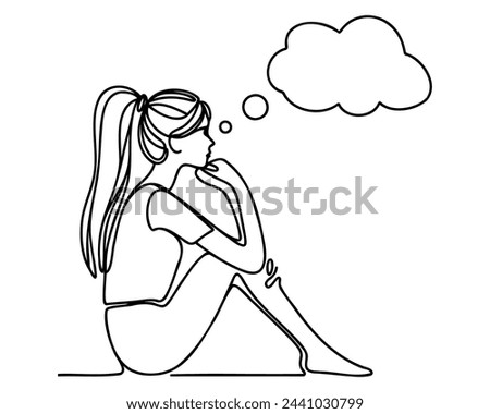 Continuous one line drawing girl thinking