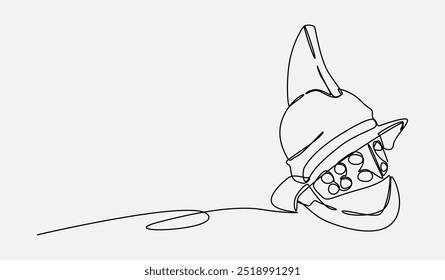 Continuous one line drawing of gladiator helmet. Medieval, traditional, protection concept. Editable stroke vector.