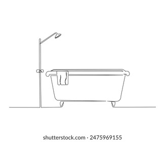 Durchgehend eine Linie Zeichnung von glamouröser Badewanne. Einfache Badumriss-Vektorillustration. Bearbeitbarer Strich.