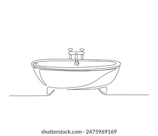 Continuous one line drawing of glamorous bathtub. Simple bath outline vector illustration. Editable stroke.