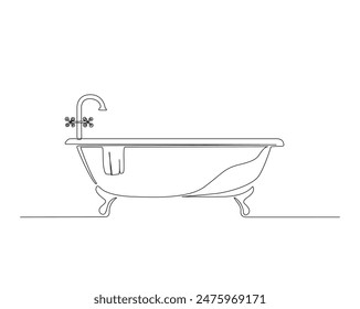 Durchgehend eine Linie Zeichnung von glamouröser Badewanne. Einfache Badumriss-Vektorillustration. Bearbeitbarer Strich.