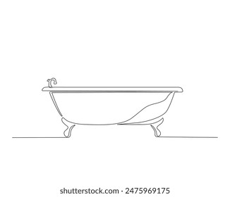 Continuous one line drawing of glamorous bathtub. Simple bath outline vector illustration. Editable stroke.