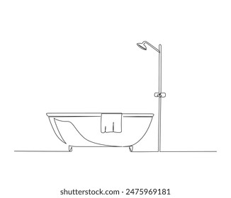 Continuous one line drawing of glamorous bathtub. Simple bath outline vector illustration. Editable stroke.