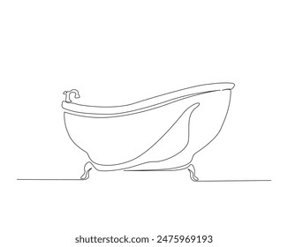 Dibujo continuo de una línea de bañera glamorosa. Ilustración vectorial de contorno de baño simple. Trazo editable.