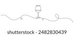 Continuous one line drawing of glass of wine. Champagne toast and cheers in simple linear style. Alcohol and cocktail drink menu in editable stroke. Doodle oneline vector illustration