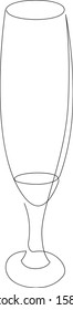 Continuous one line drawing of glass with cocktail, wine or champagne. Vector illustration