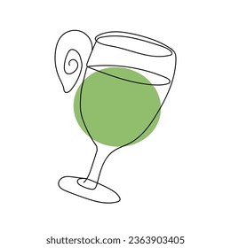 Continuous one line drawing of glass with handle with drink. Green alcoholic drink, cocktail or fruit juice. Vector isolated on white. Minimalism. Print, restaurant, menu, bar, cafe, brochure, poster