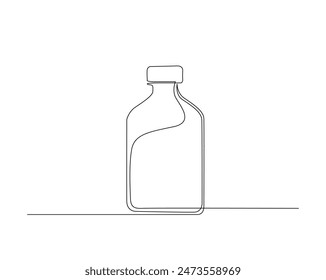 Kontinuierliche einzeilige Zeichnung der Glasflasche. Vektorillustration mit einem Umriss für die Trinkflasche. Bearbeitbarer Strich.