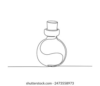 Continuous one line drawing of glass bottle. Potion bottle single outline vector illustration. Editable stroke.