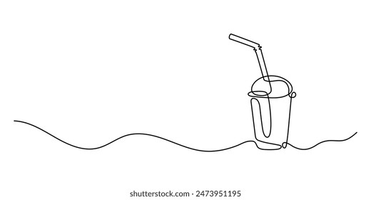 Continuous one line drawing of glass for cold drinks. Food refreshing trendy ice drink. One line draw design vector graphic illustration