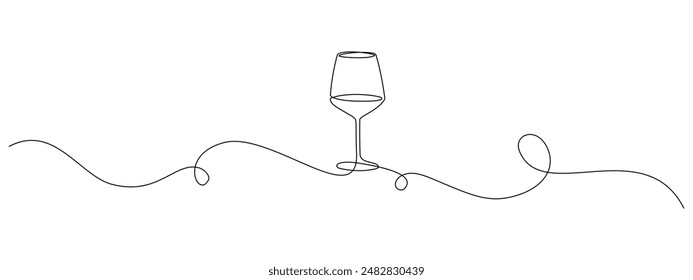 Continuous one line drawing of glass of wine. Champagne toast and cheers in simple linear style. Alcohol and cocktail drink menu in editable stroke. Doodle oneline vector illustration