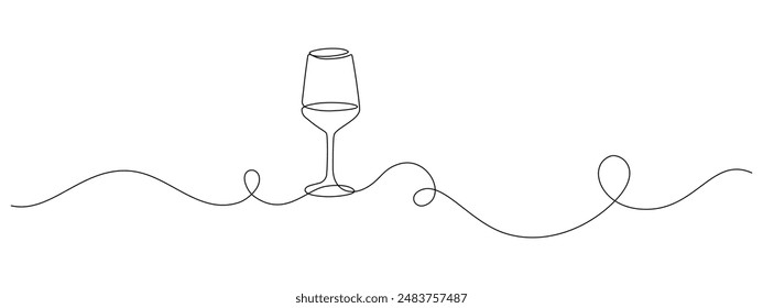 Continuous one line drawing of glass of wine. Champagne toast and cheers in simple linear style. Alcohol party and cocktail drink menu in editable stroke. Doodle vector illustration