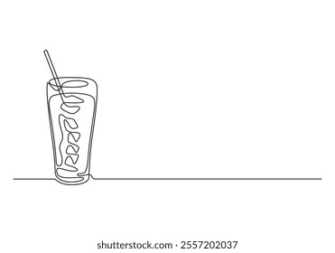 Continuous one line drawing glass of cola ice symbol concept. Silhouette of cold sparkling sugar drink lemonade technology icon. Digital white single line sketch drawing vector illustration