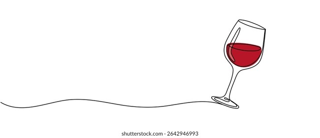 Dibujo continuo de una línea de copa de vino tinto. Concepto lineal minimalista de celebrar y animar. Ilustración vectorial de trazo editable