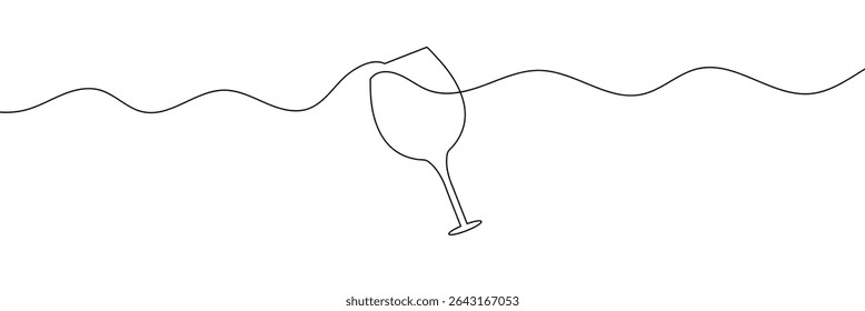 Um desenho contínuo de uma linha de copo de vinho. Champanhe brinde e torce em estilo linear simples. Álcool e coquetel bebem menu em traço editável. Faça um doodle com uma ilustração vetorial de linha . EPS 10 