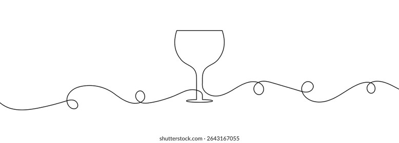 Um desenho contínuo de uma linha de copo de vinho. Champanhe brinde e torce em estilo linear simples. Álcool e coquetel bebem menu em traço editável. Faça um doodle com uma ilustração vetorial de linha . EPS 10 