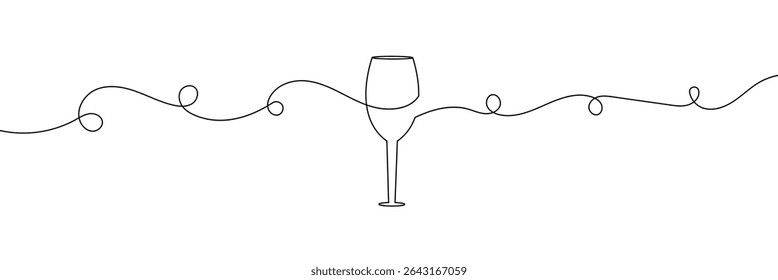Um desenho contínuo de uma linha de copo de vinho. Champanhe brinde e torce em estilo linear simples. Álcool e coquetel bebem menu em traço editável. Faça um doodle com uma ilustração vetorial de linha . EPS 10 