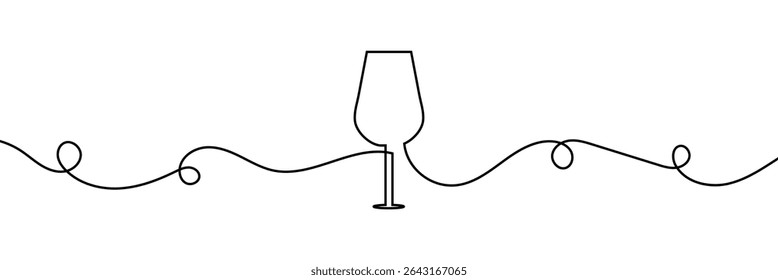Continuous one line drawing of glass of wine. Champagne toast and cheers in simple linear style. Alcohol and cocktail drink menu in editable stroke. Doodle one line vector illustration . EPS 10 . 