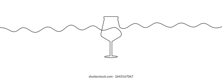 Um desenho contínuo de uma linha de copo de vinho. Champanhe brinde e torce em estilo linear simples. Álcool e coquetel bebem menu em traço editável. Faça um doodle com uma ilustração vetorial de linha . EPS 10 
