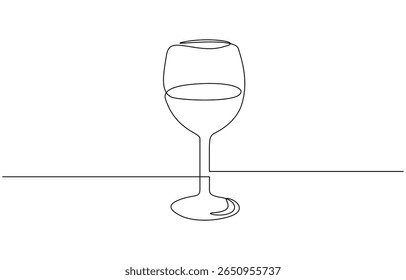 Continuous one line drawing of a glass of wine. Champagne and drinking wine from a glass, Minimalist continuous one line drawing of a wineglass, Wine glass continuous line. Equipment concept.